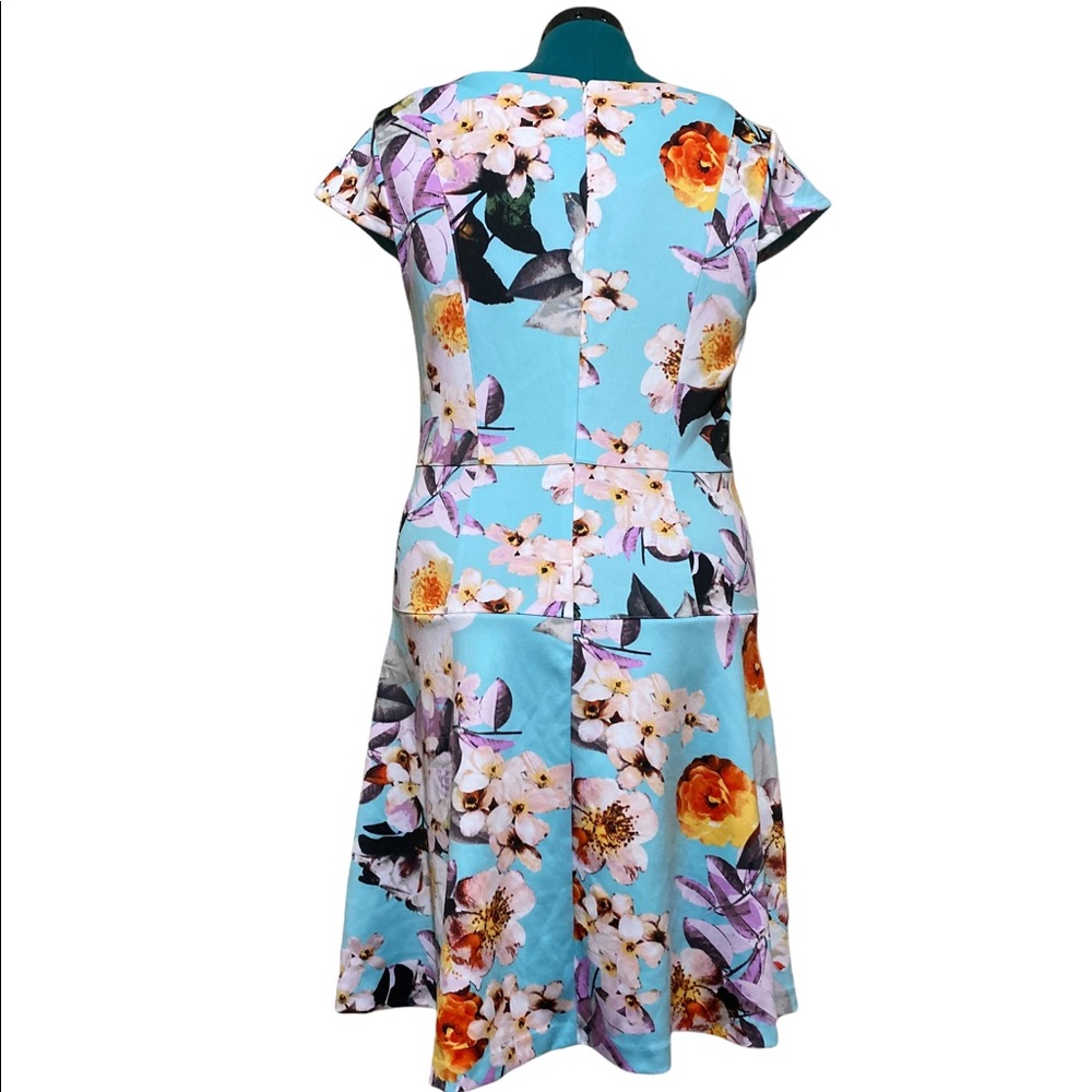 Worthington Size 14 Aqua Blue Floral Dress - Picture 3 of 5